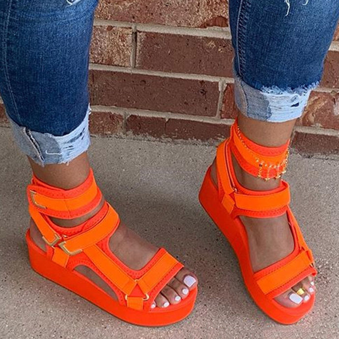 Velcro Platform Open Toe Platform Solid Color Sandals Women 2020 Summer Fashion Casual Outdoor Beach Shoes Pink/Orange